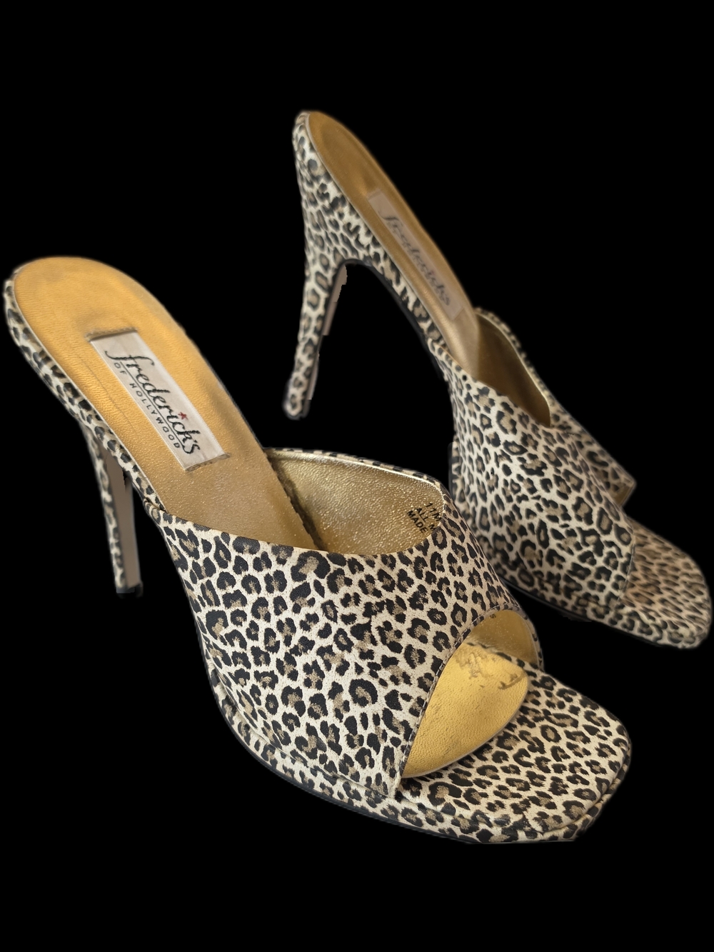 Frederick's of Hollywood Vintage Leopard Print High Heel Mules